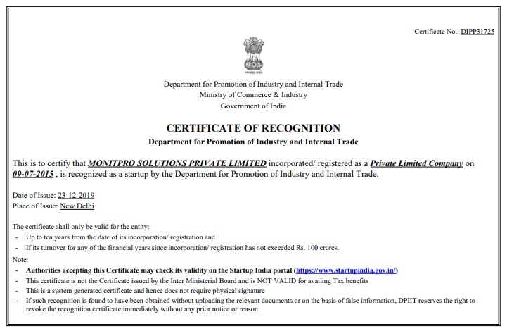 DPIIT recognised startup